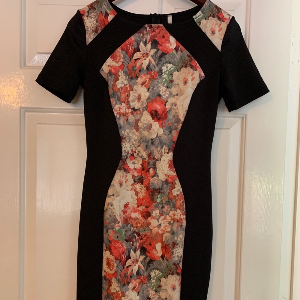 Black Floral Print Midi Dress